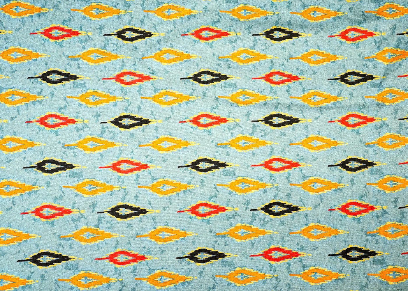 Turquoise Blue Dola Silk Fabric with Allover Abstract Leaves 14150