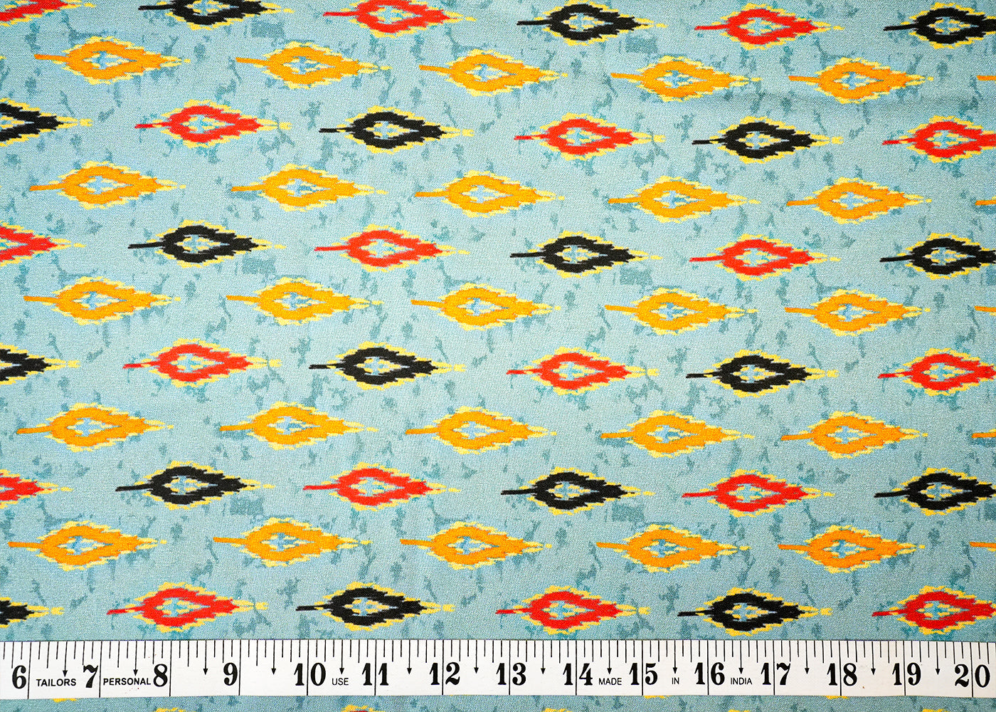 Turquoise Blue Dola Silk Fabric with Allover Abstract Leaves 14150