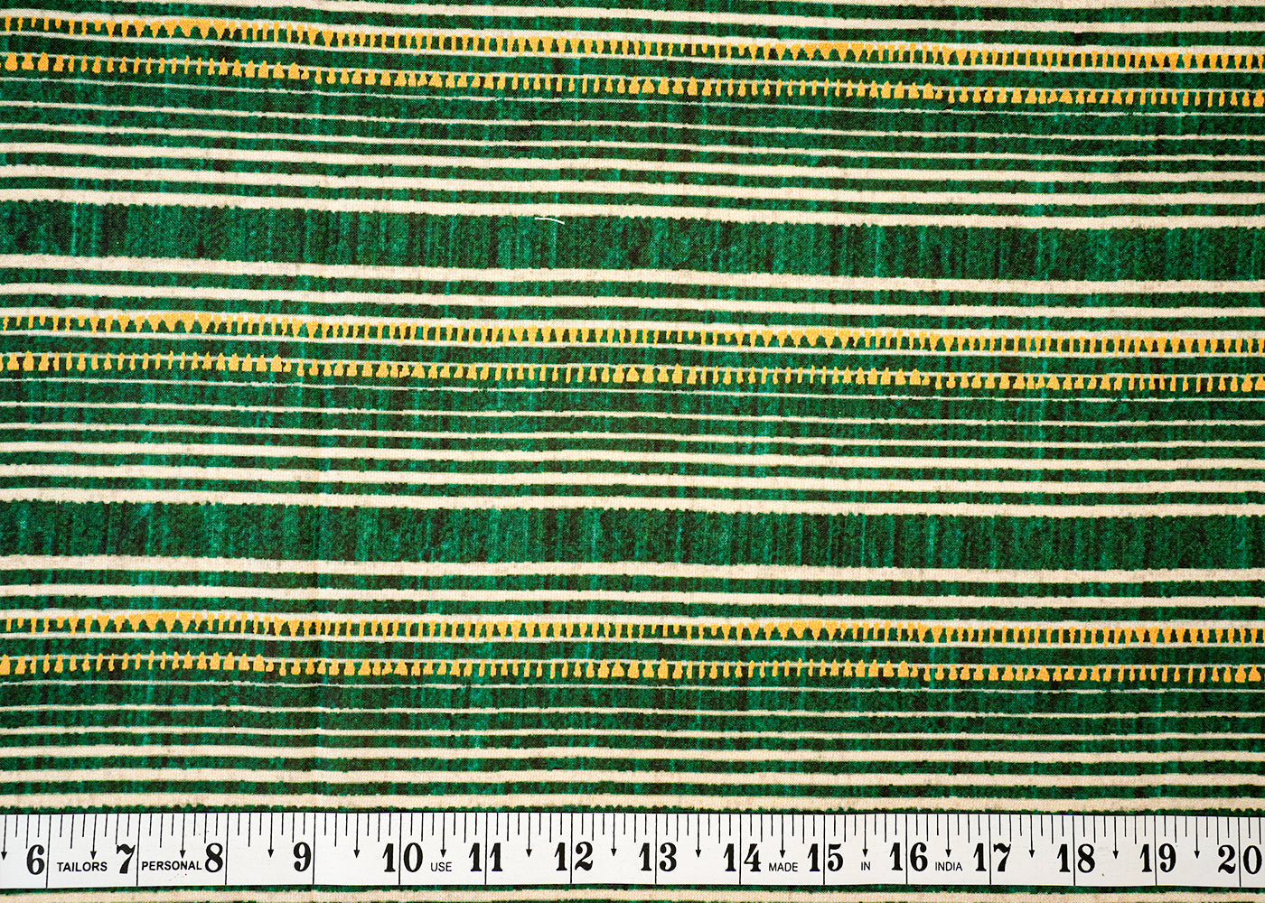 Dark Green Dola Silk Fabric with Alternate Stripes 14152