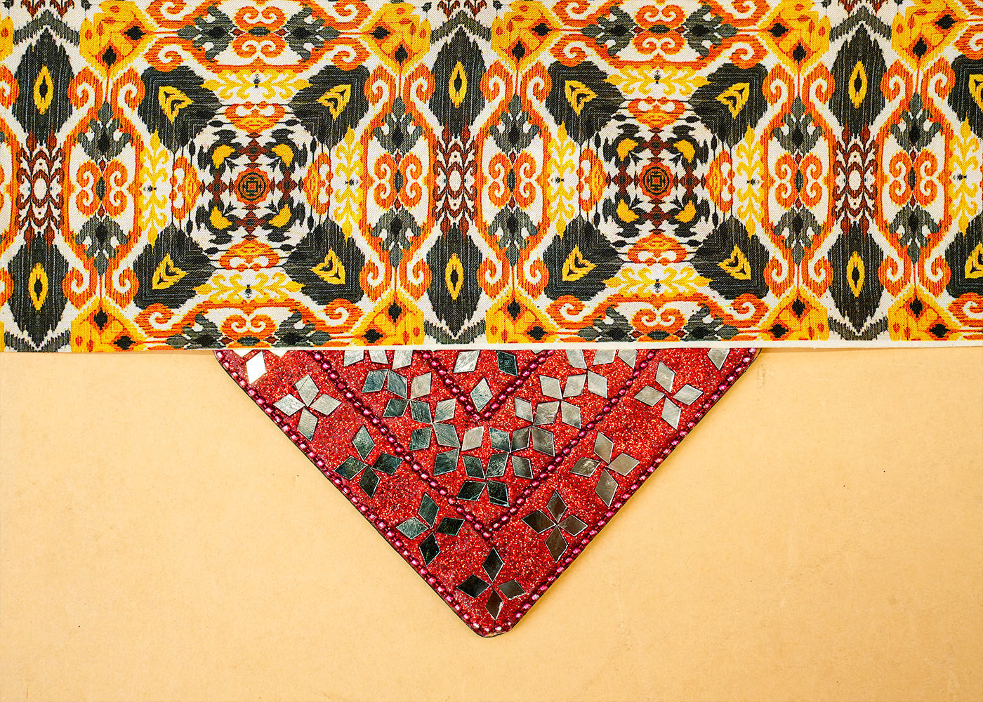 Mustard Dola Silk Fabric with Allover Traditional Pattern 14153