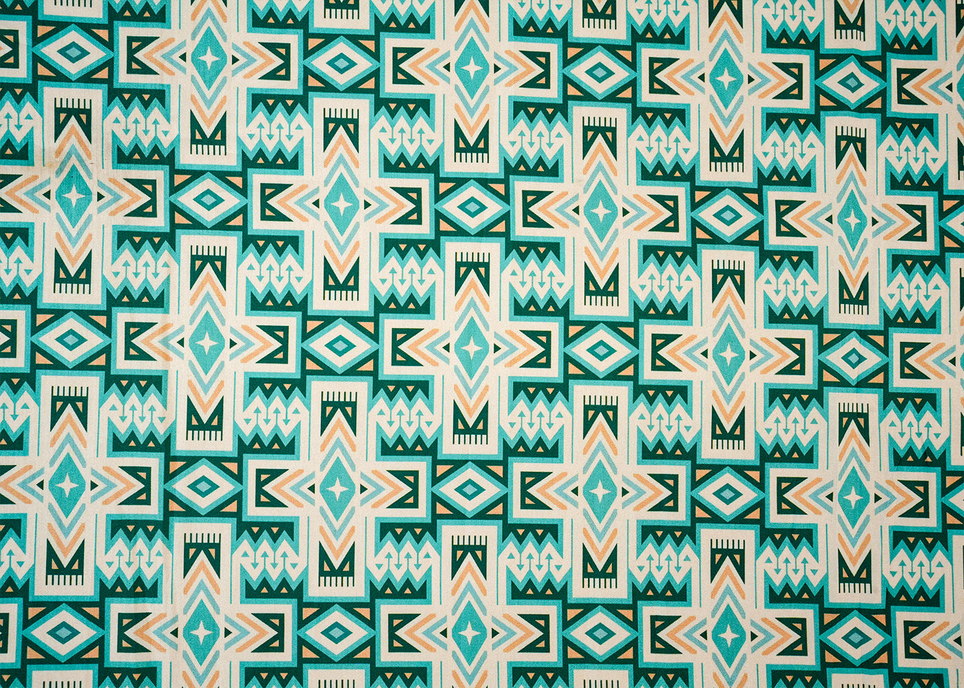 Teal Dola Silk Fabric with Allover Geometric Patterns 14154