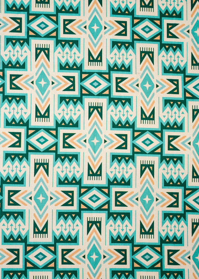 Teal Green Dola Silk Fabric with Allover Geometric Patterns 14154