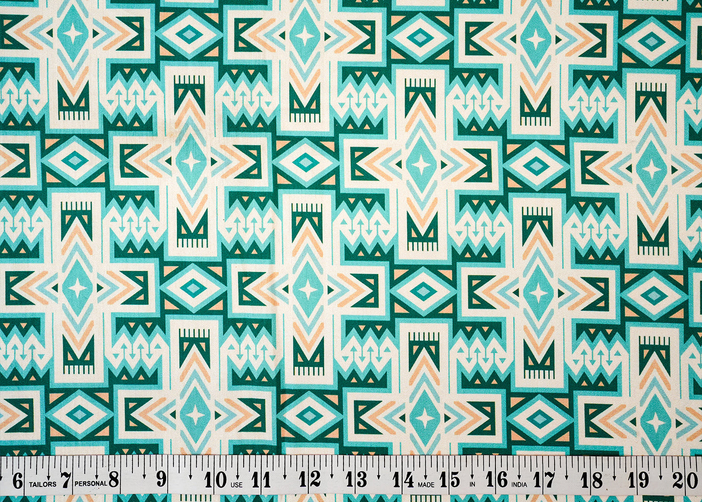 Teal Dola Silk Fabric with Allover Geometric Patterns 14154