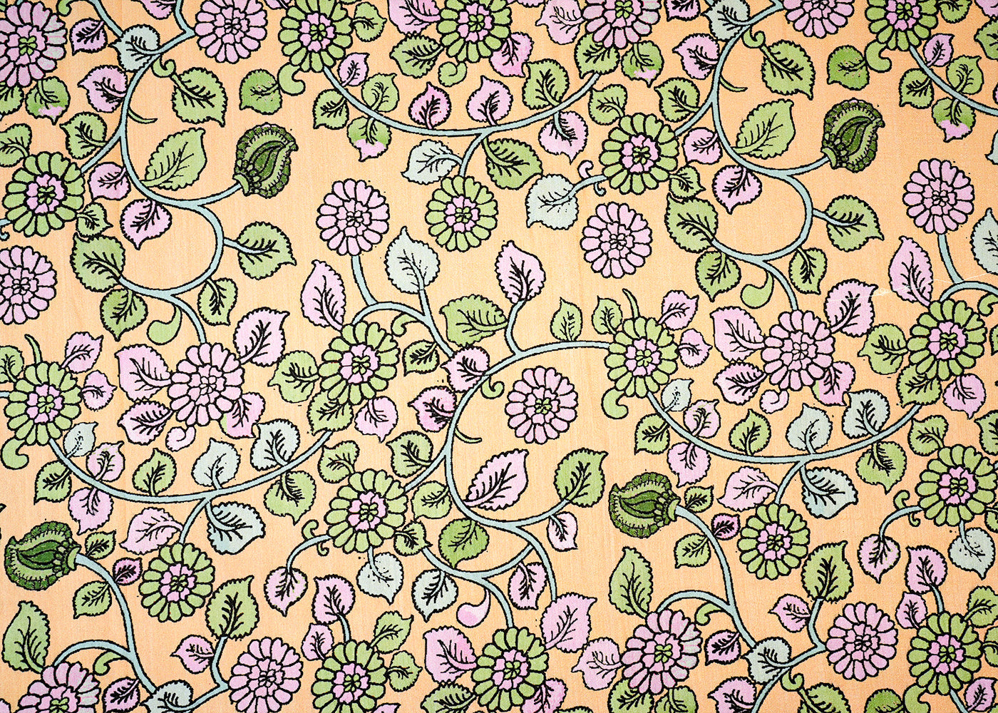 Pastel Yellow Dola Silk Fabric with Allover Floral Pattern 14155