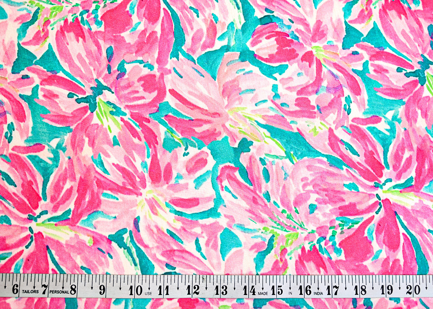 Pink & Sea Blue Muslin Fabric with Allover Abstract Pattern 14158