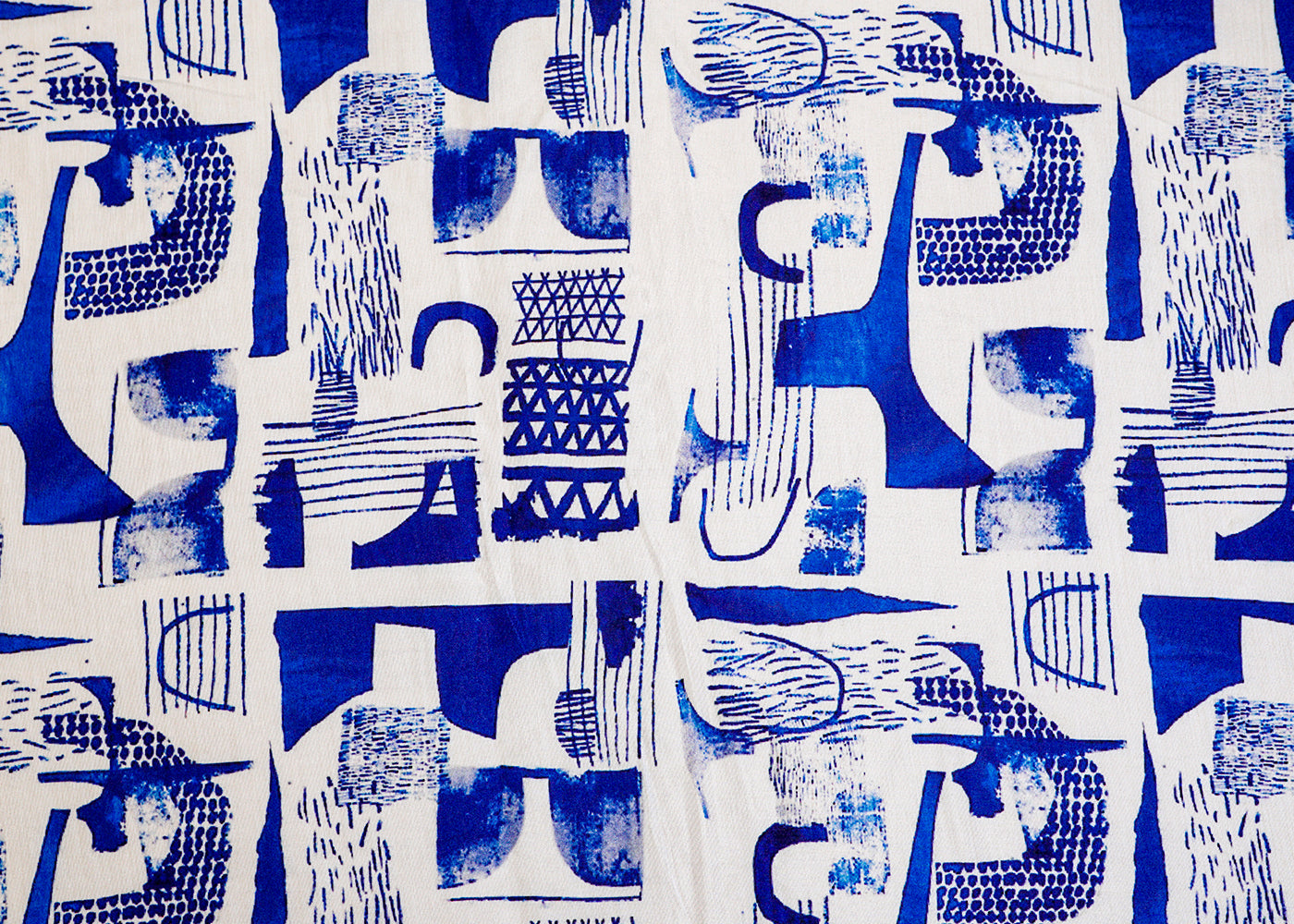 White & Blue Imported Muslin with Allover Abstract Print 14160