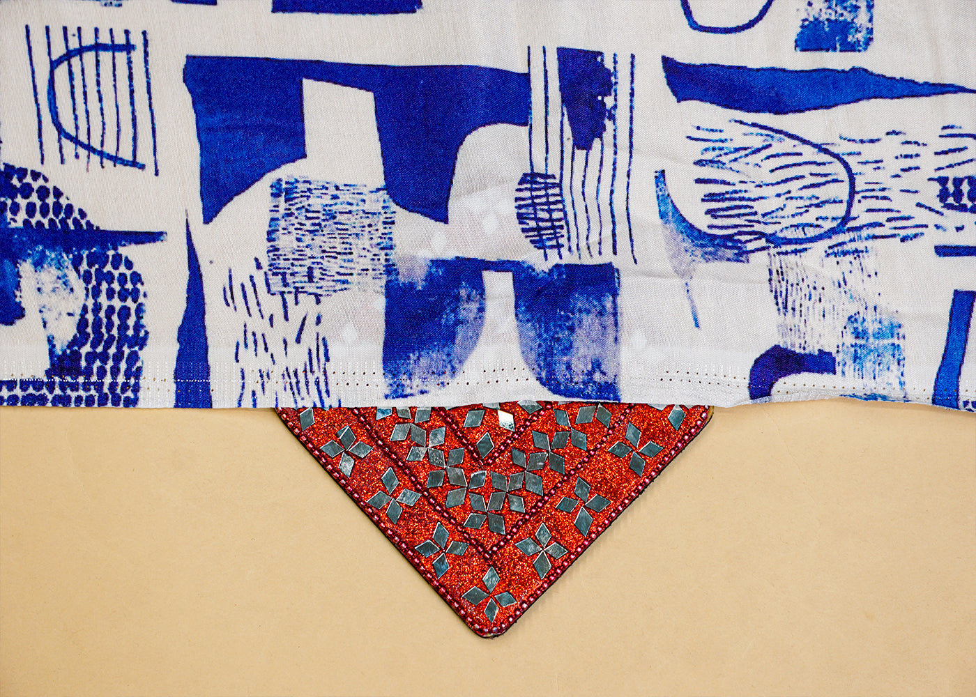 White & Blue Imported Muslin with Allover Abstract Print 14160