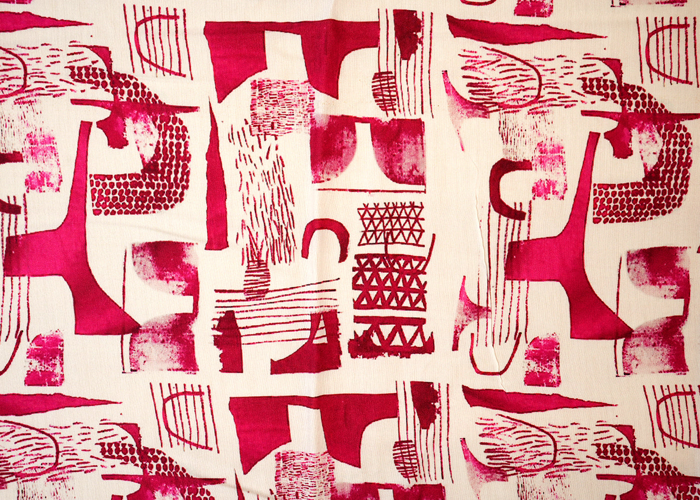 White & Pink Imported Muslin Fabric with Allover Abstract Print 14161