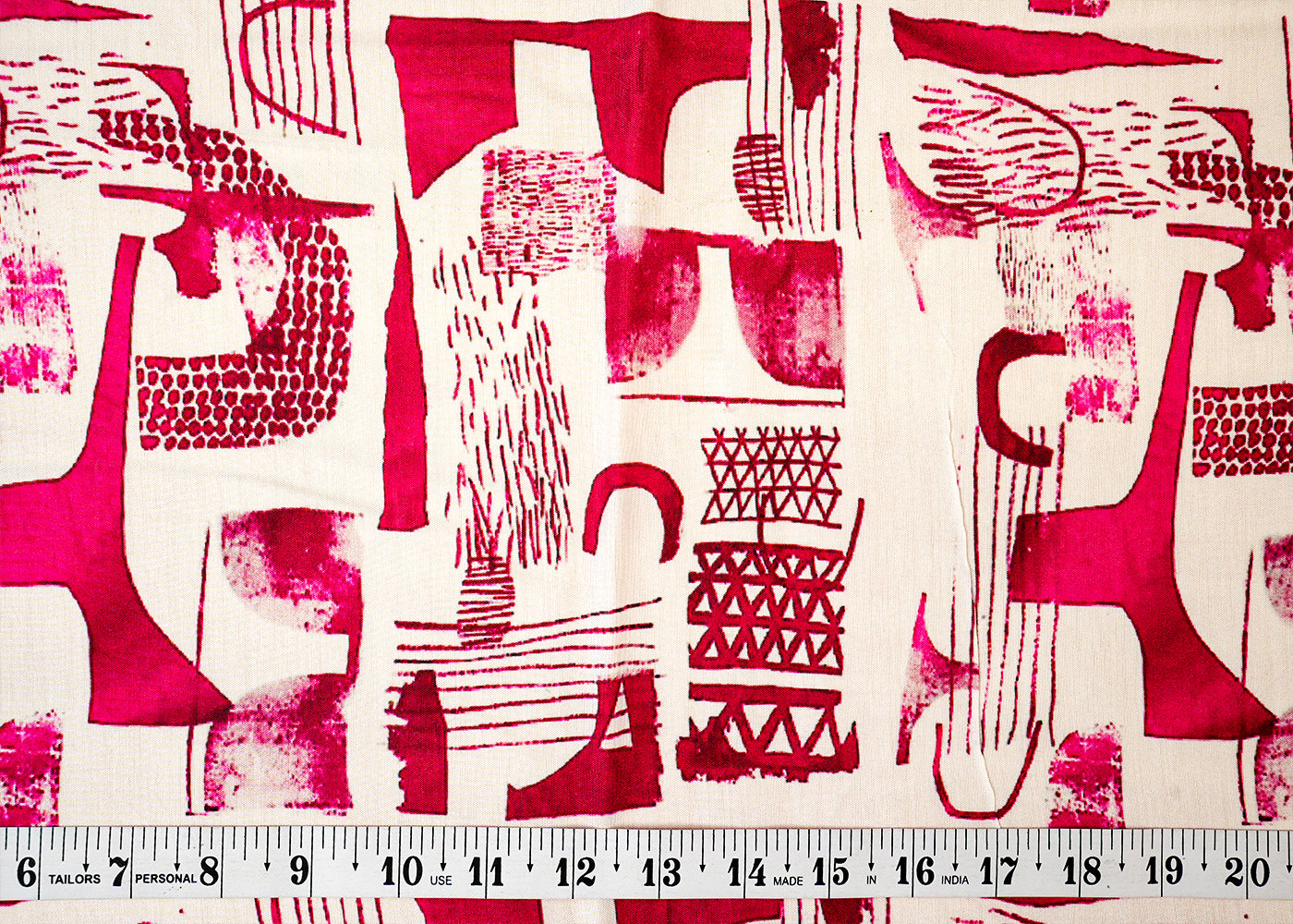 White & Pink Imported Muslin Fabric with Allover Abstract Print 14161