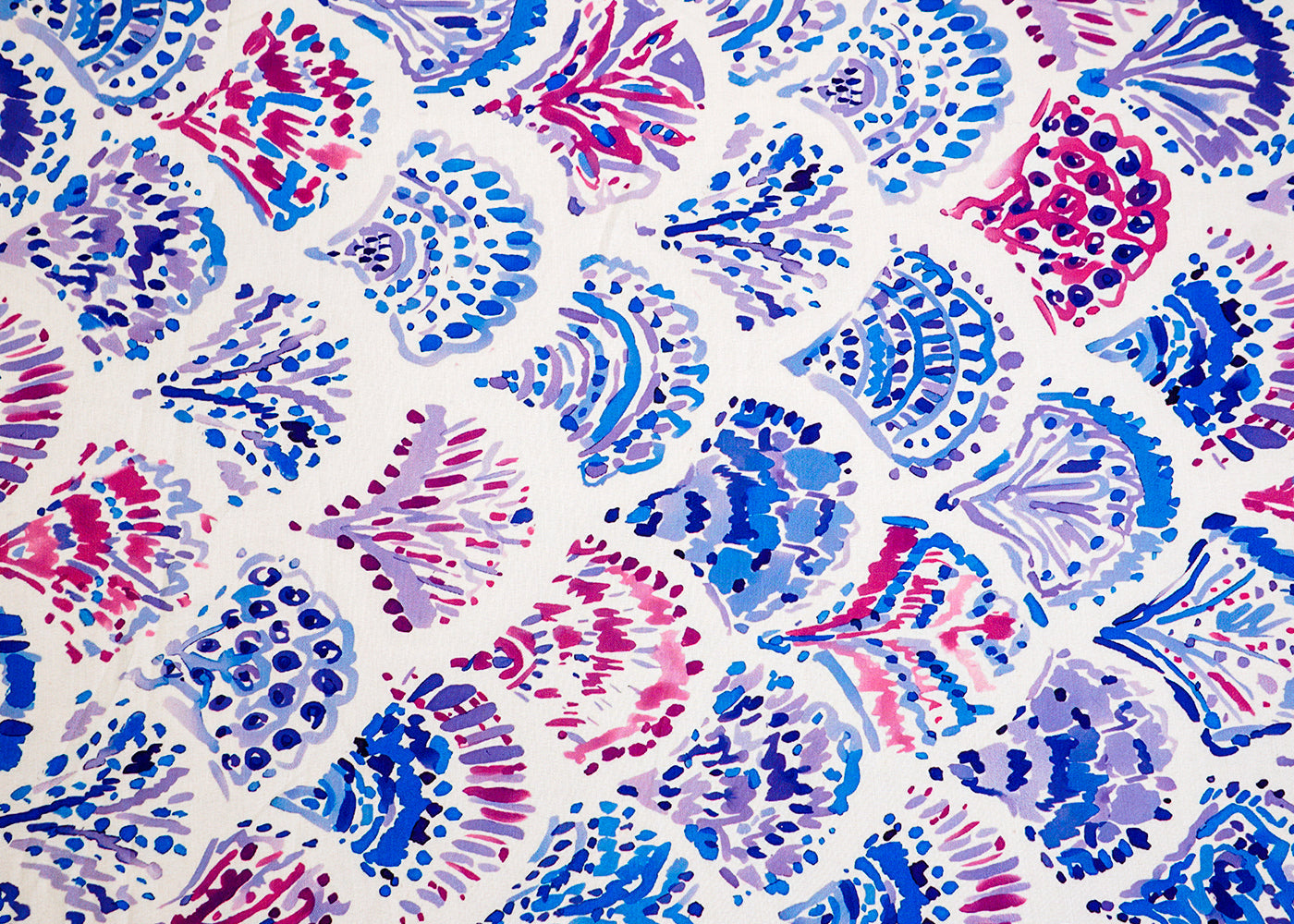 White Imported Rayon Fabric with Allover Abstract Print 14171