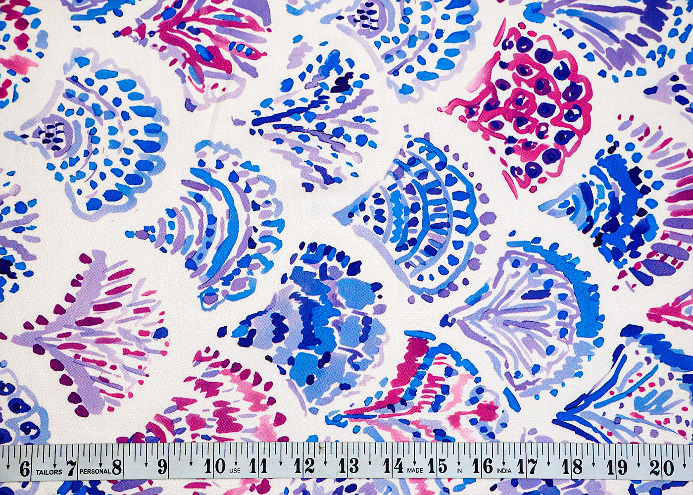 White Imported Rayon Fabric with Allover Abstract Print 14171