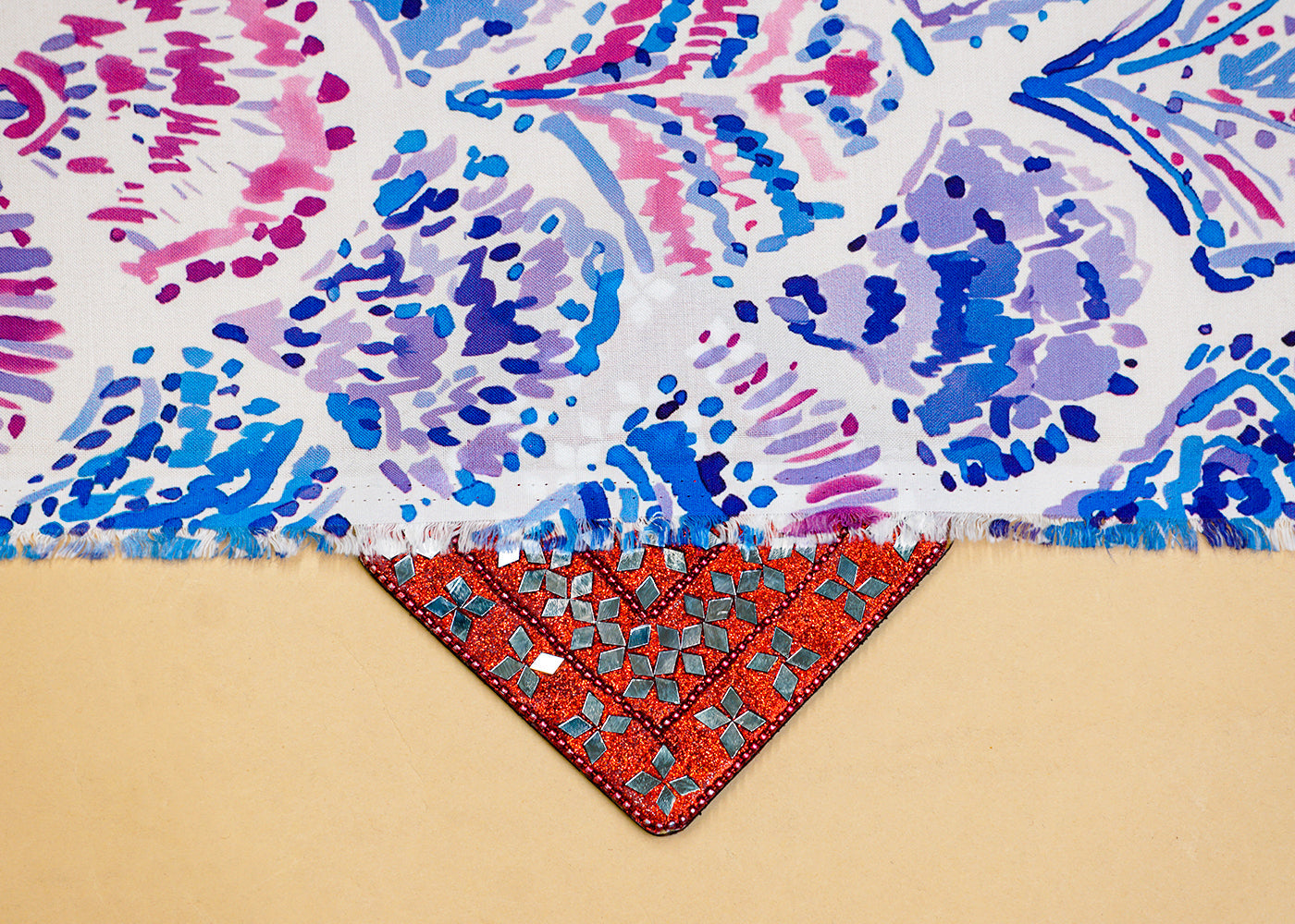 White Imported Rayon Fabric with Allover Abstract Print 14171