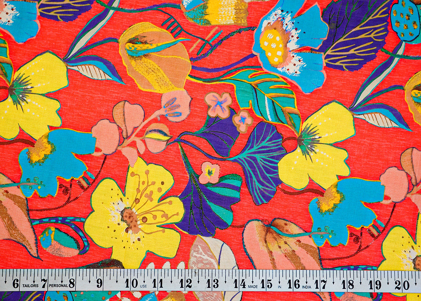 Fluorescent Pink Imported Rayon Fabric with Allover Floral Print 14175