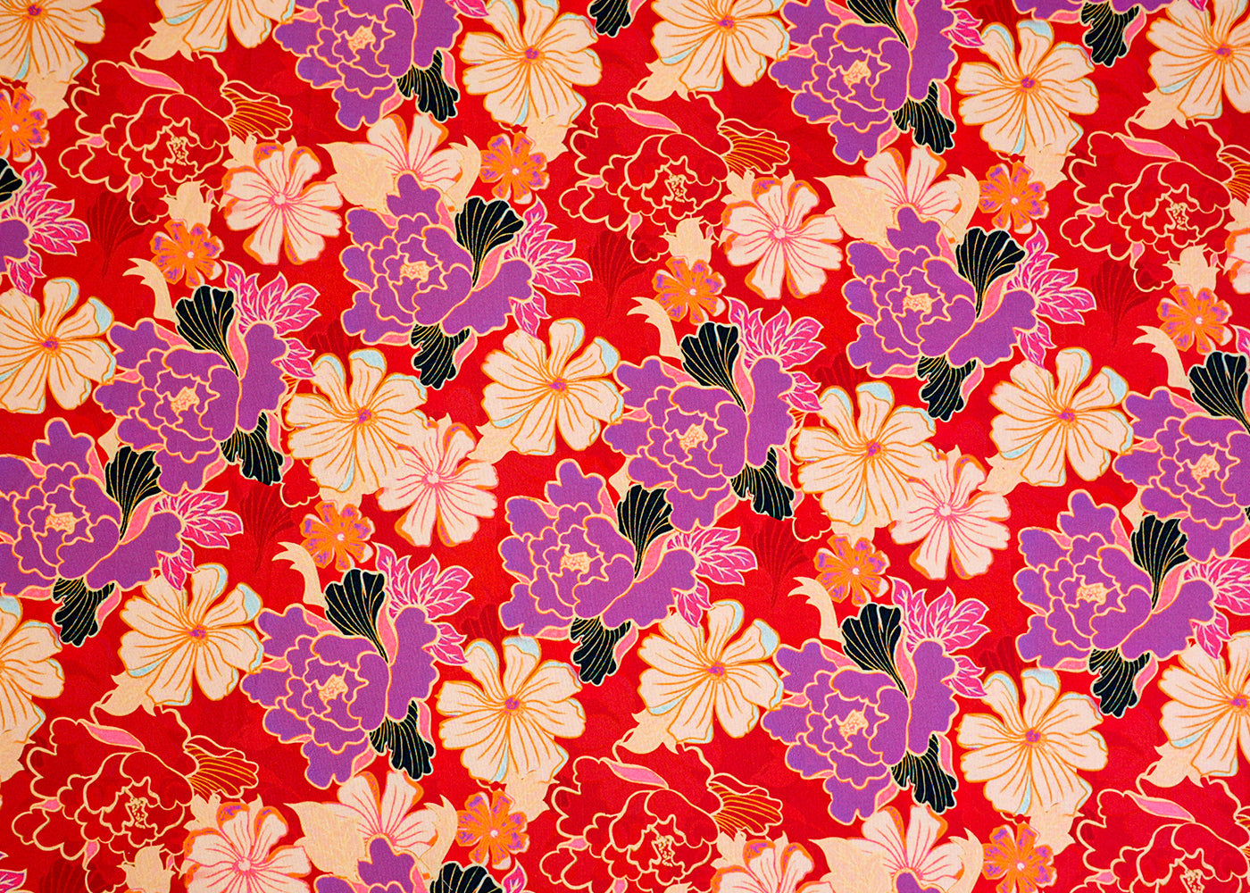 Hot Pink Imported Rayon Fabric with Allover Floral Print 14179