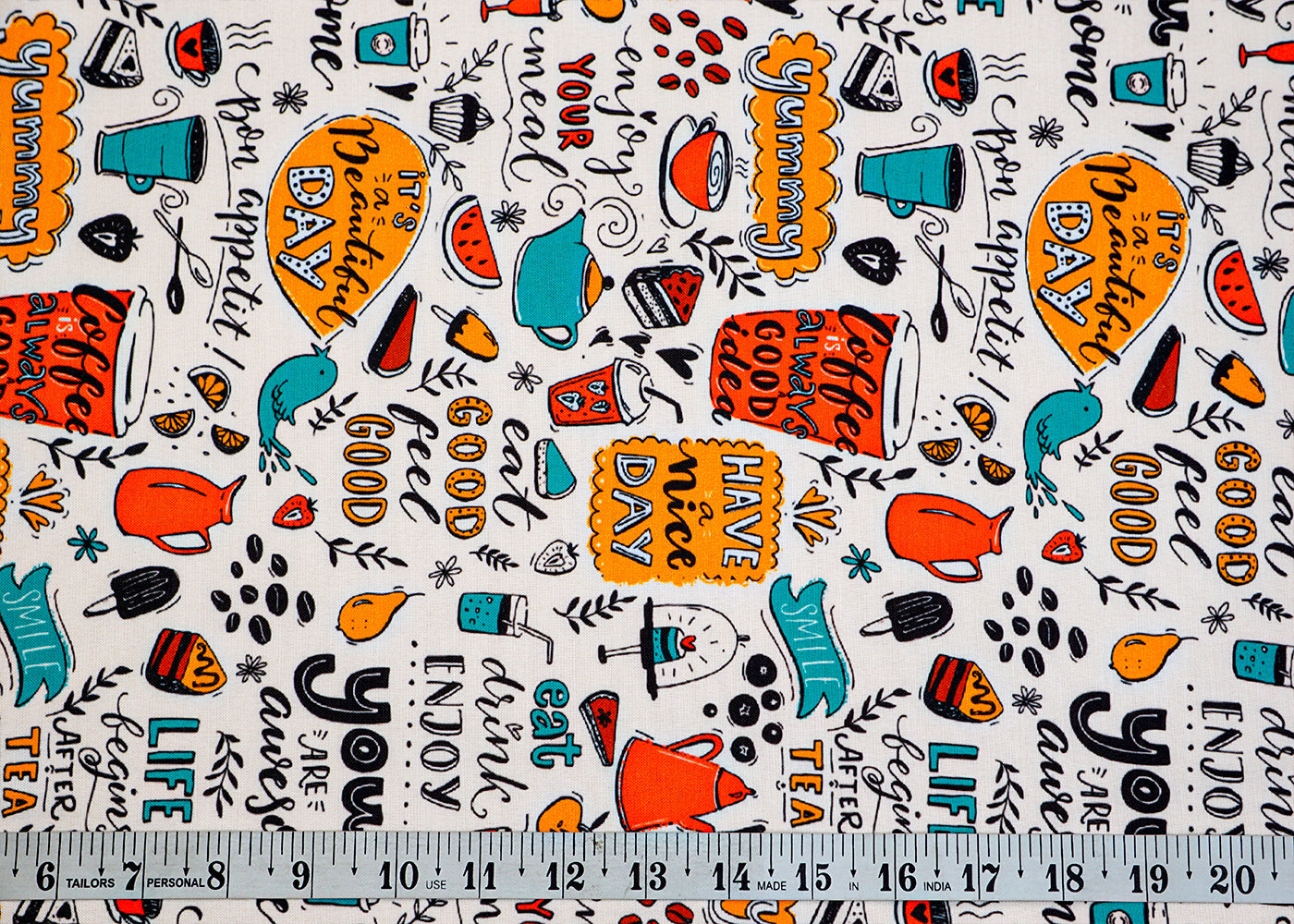 White Imported Rayon Fabric with Allover Abstract Print 14187