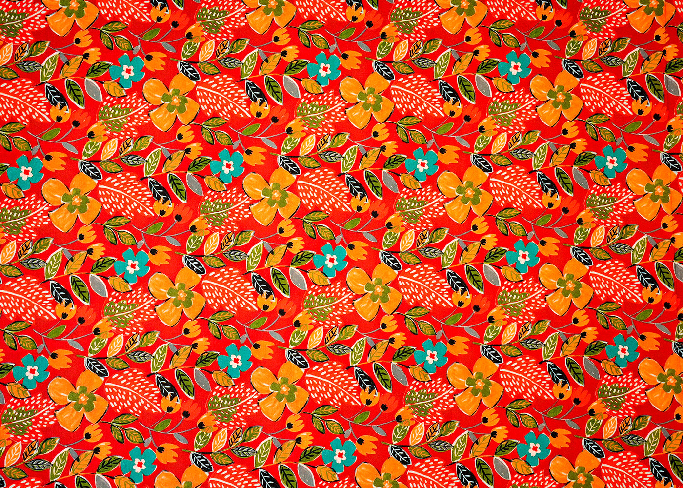 Deep Orange Imported Rayon Fabric with Allover Floral Print 14198