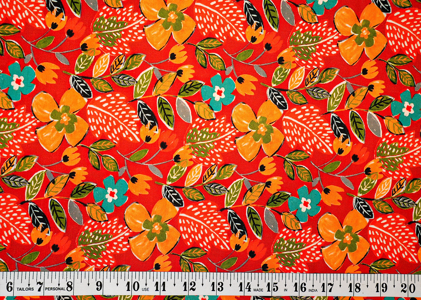 Deep Orange Imported Rayon Fabric with Allover Floral Print 14198