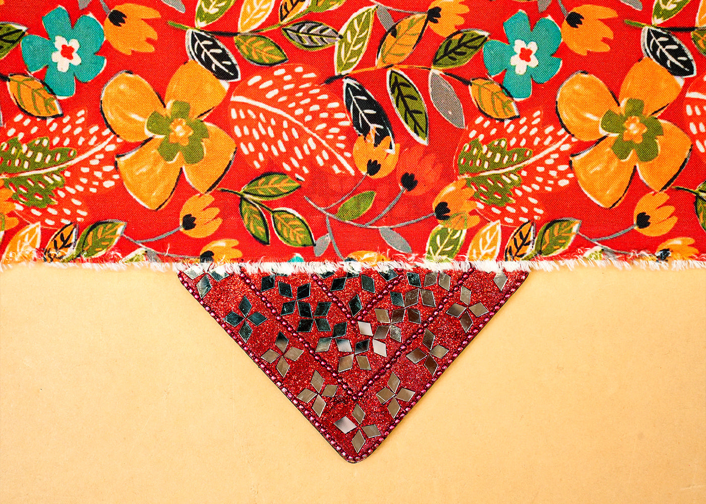 Deep Orange Imported Rayon Fabric with Allover Floral Print 14198