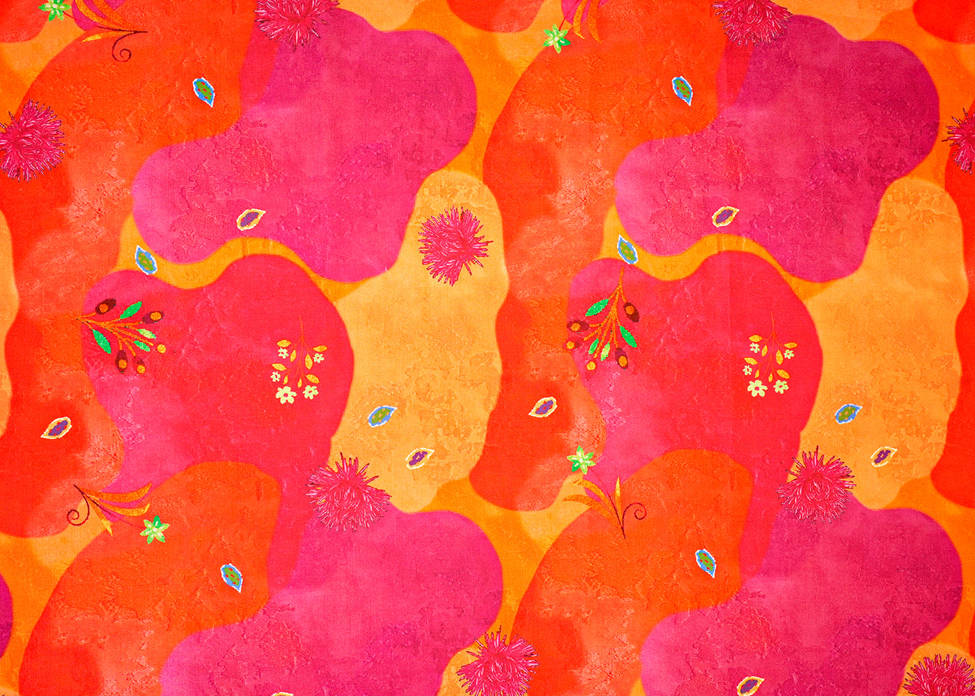 Magenta Imported Rayon Fabric with Allover Abstract Print 14199