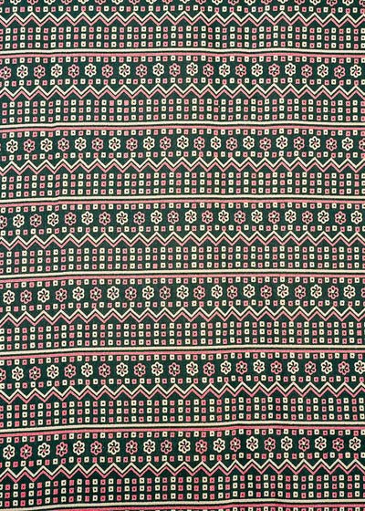 Bottle Green Viscose Muslin Fabric with Alternate Stripes 14207