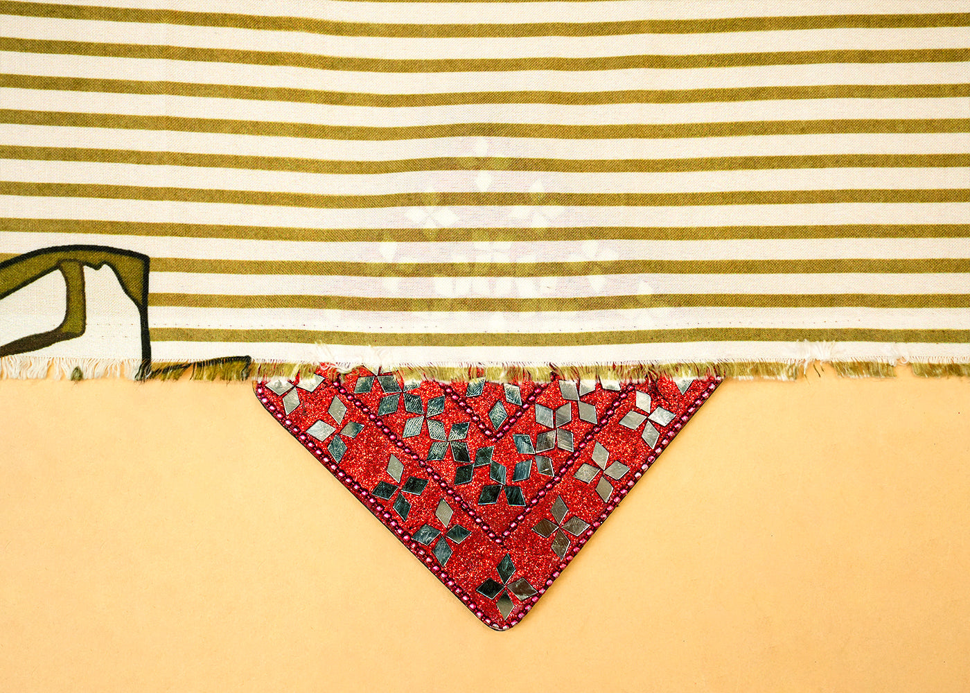 Mehendi Green Imported Rayon Fabric with All-Over Stripes and Mask Print 14212