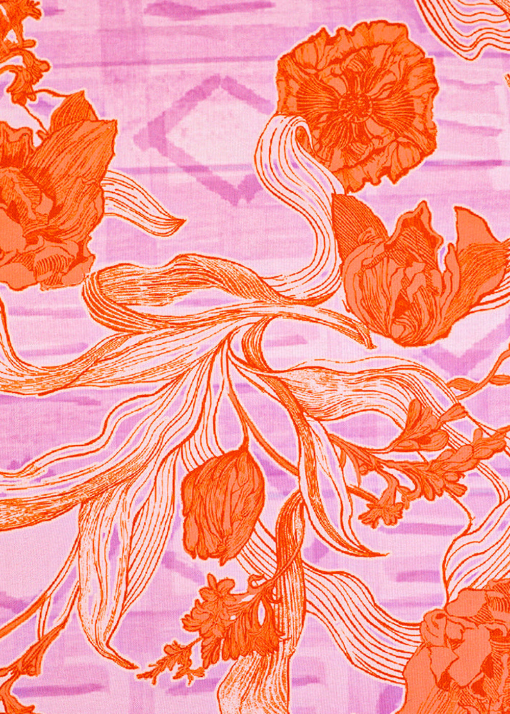 Lavender-&-Rust-Orange-Imported-Rayon-Fabric-with-Allover-Floral-Print-14213
