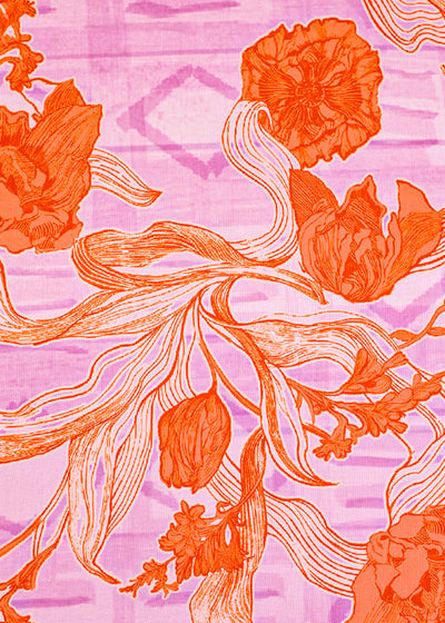 Lavender & Rust Orange Imported Rayon Fabric with Allover Floral Print 14213