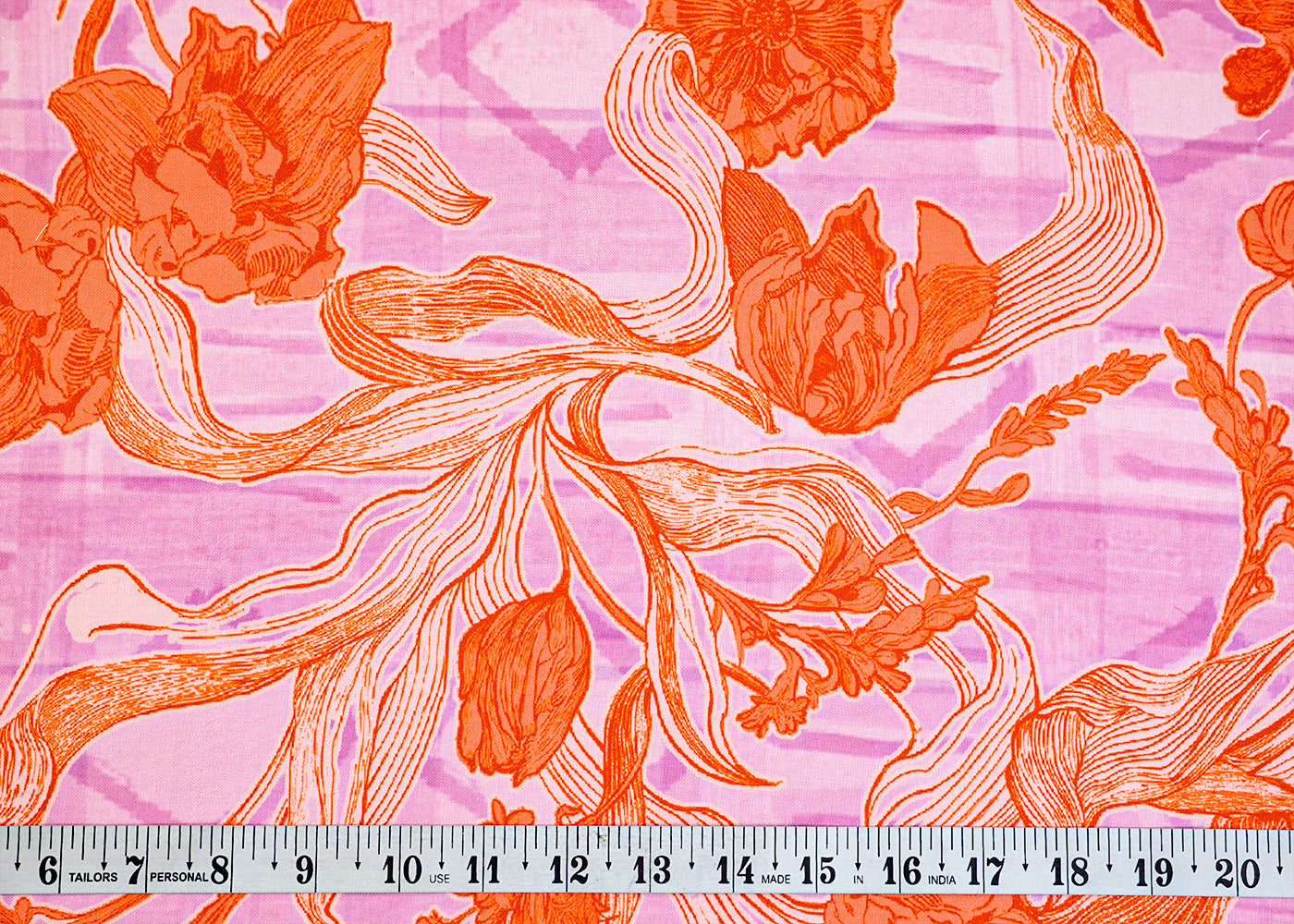 Lavender & Rust Orange Imported Rayon Fabric with Allover Floral Print 14213