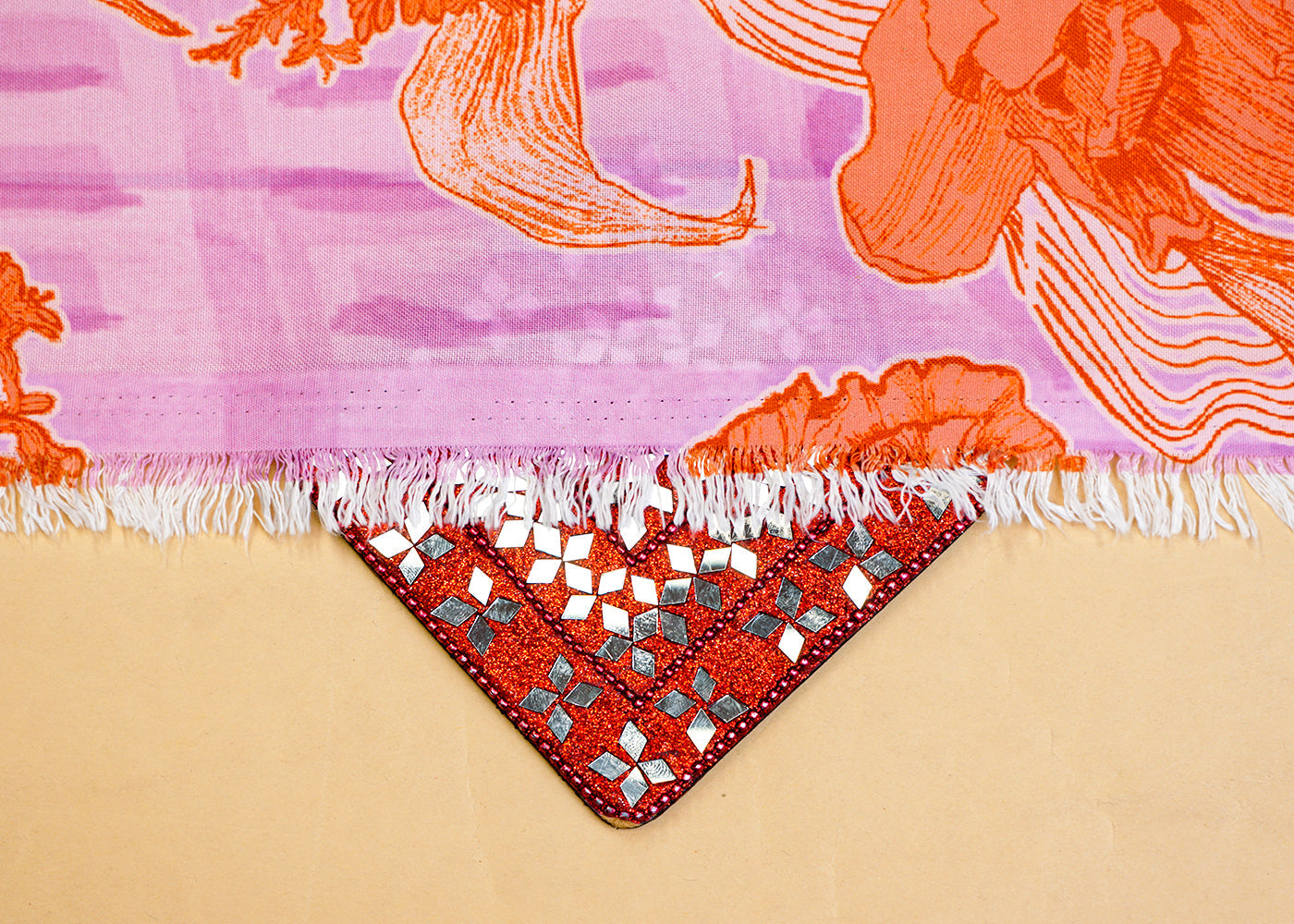 Lavender & Rust Orange Imported Rayon Fabric with Allover Floral Print 14213