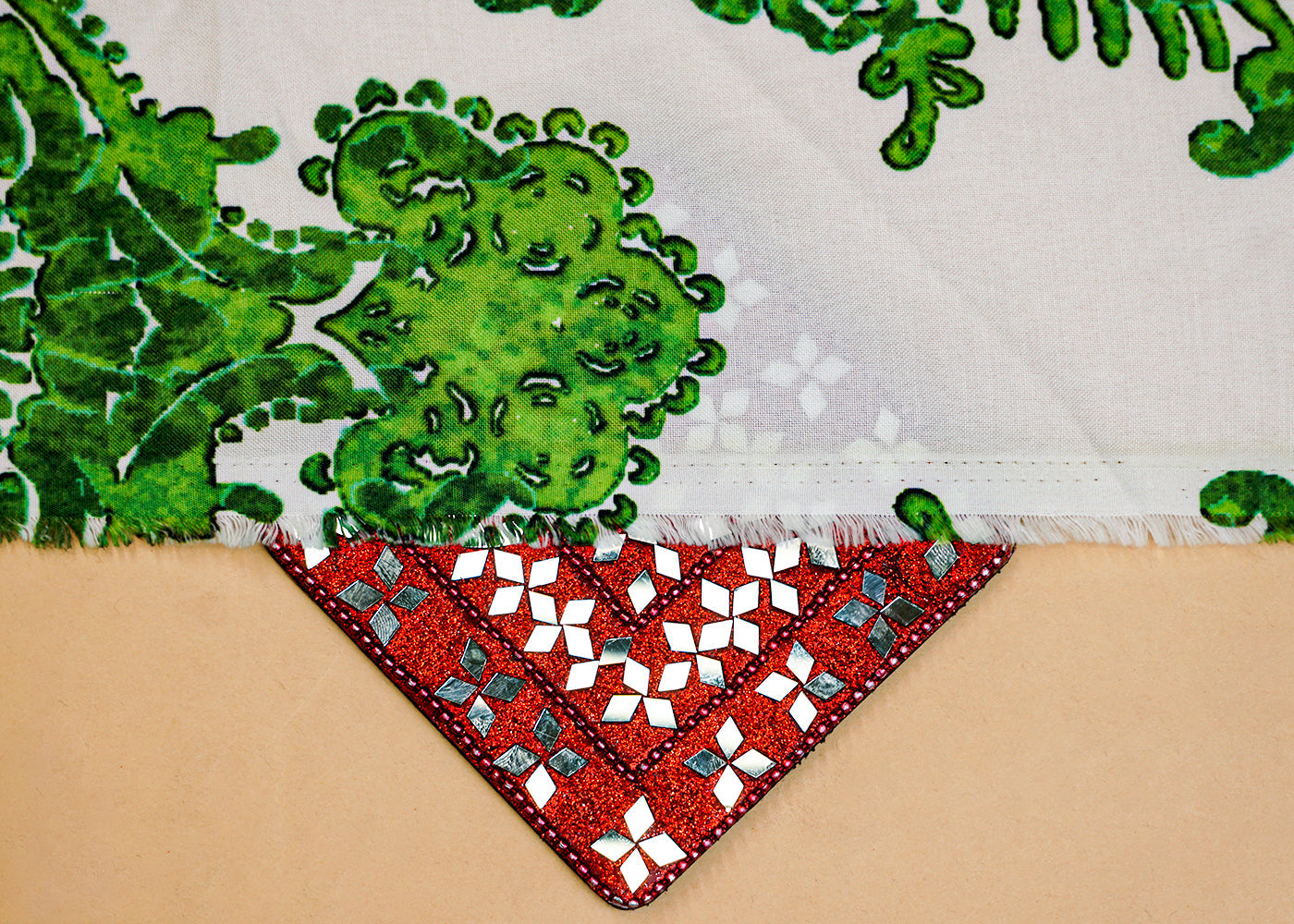 Green Imported Rayon Fabric with Allover Traditional Print 14218