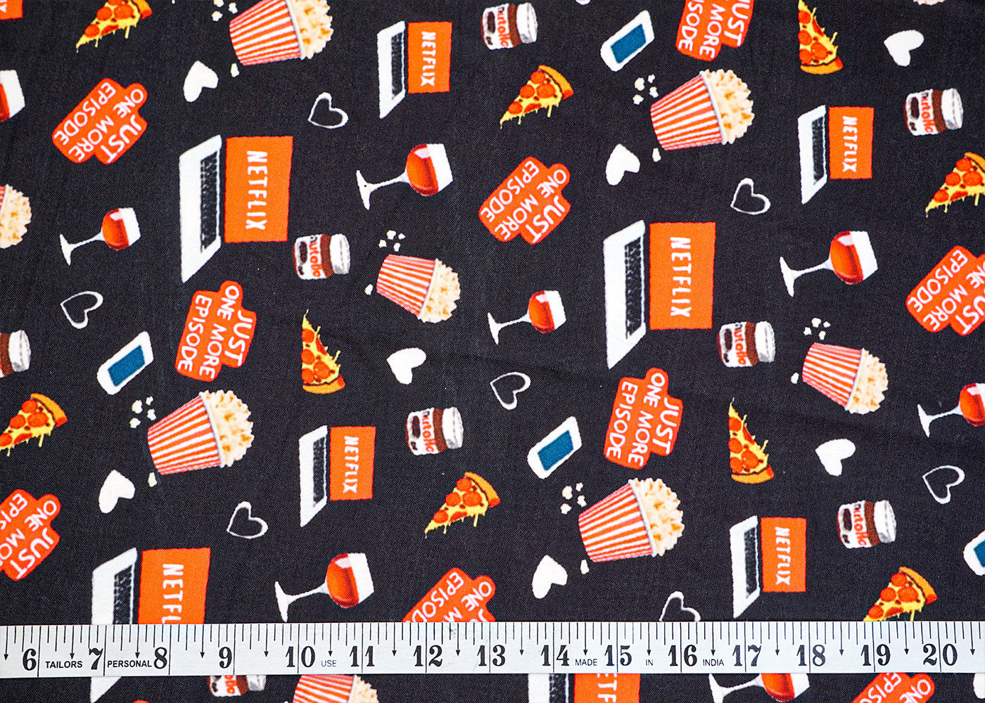 Black Imported Rayon Fabric with Allover Quirky Print 14221