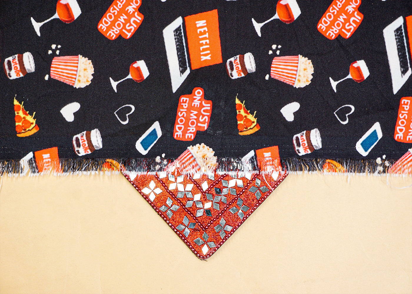 Black Imported Rayon Fabric with Allover Quirky Print 14221