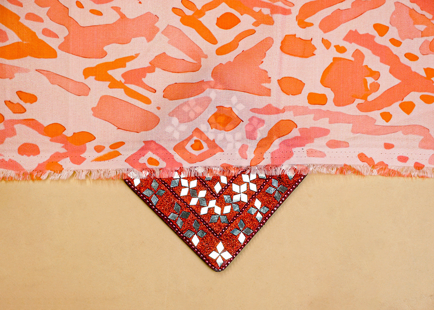 Peach Imported Rayon Fabric with Allover Abstract Print 14223