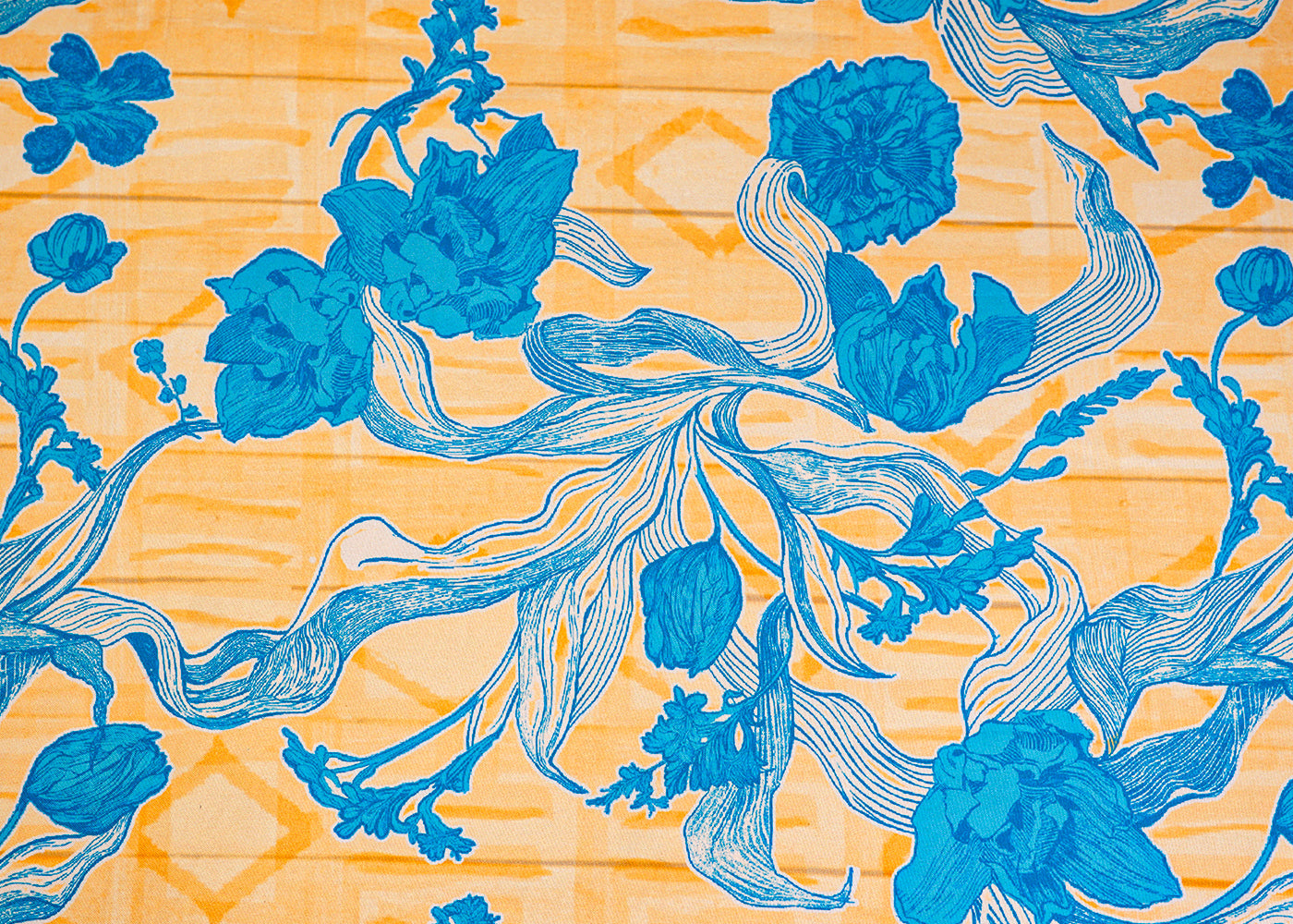 Blue & Cream Imported Rayon Fabric with Allover Floral Print 14225