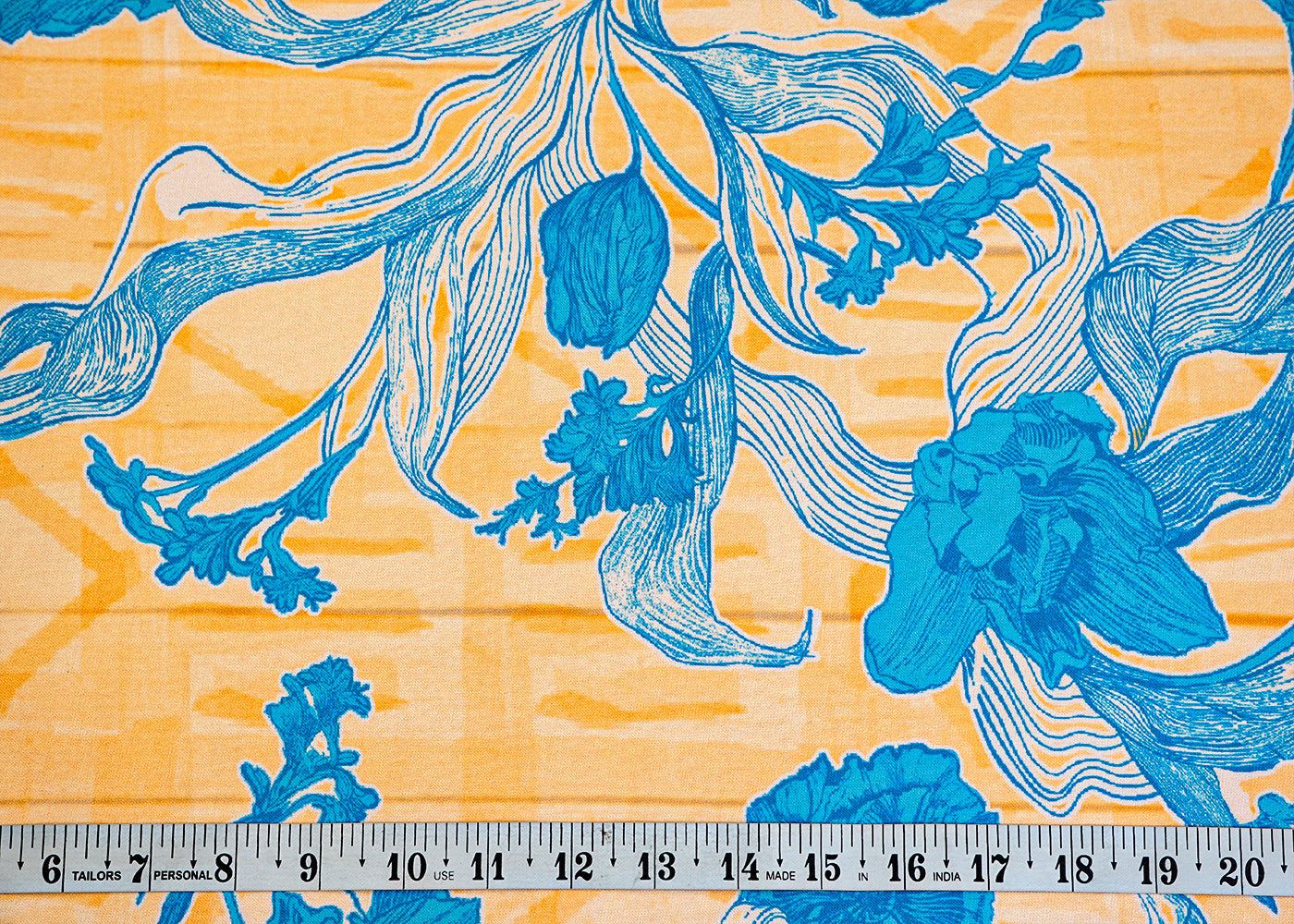 Blue & Cream Imported Rayon Fabric with Allover Floral Print 14225