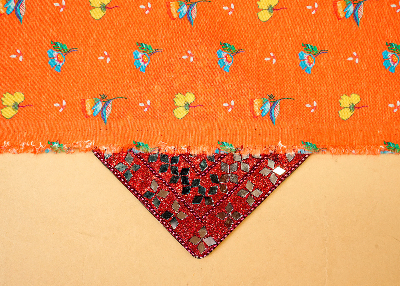 Orange Imported Rayon Fabric with Allover Abstract Print 14229
