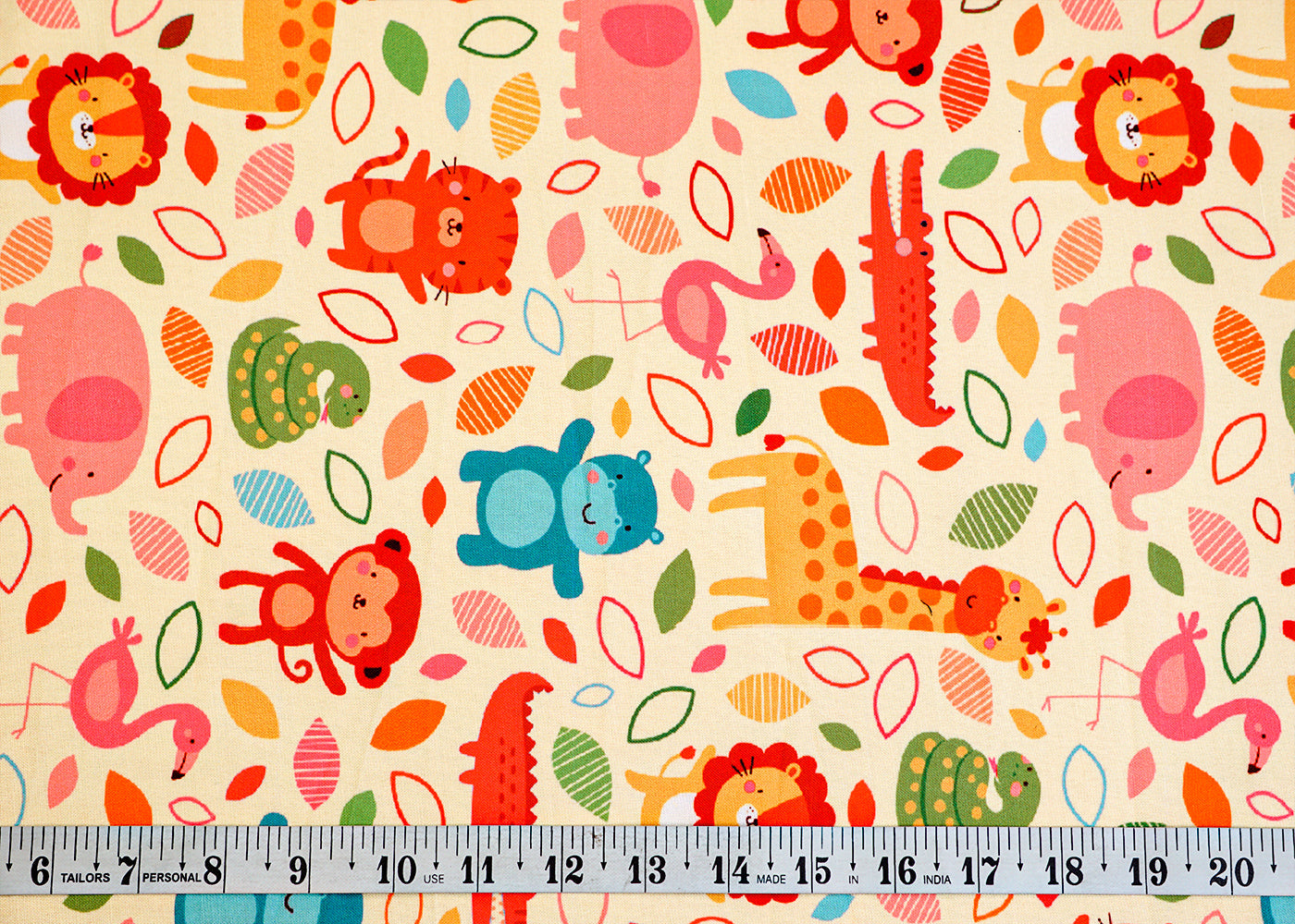 Pastel Yellow Imported Rayon Fabric with Allover Animal Print 14234