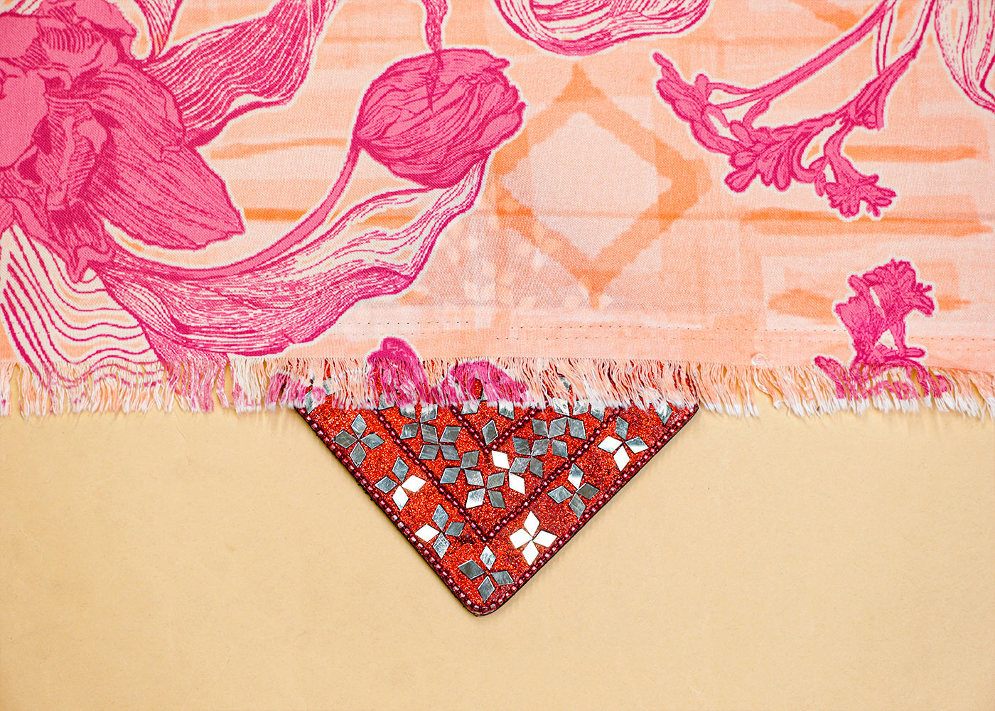 Peach Imported Rayon Fabric with Allover Floral Print 14236