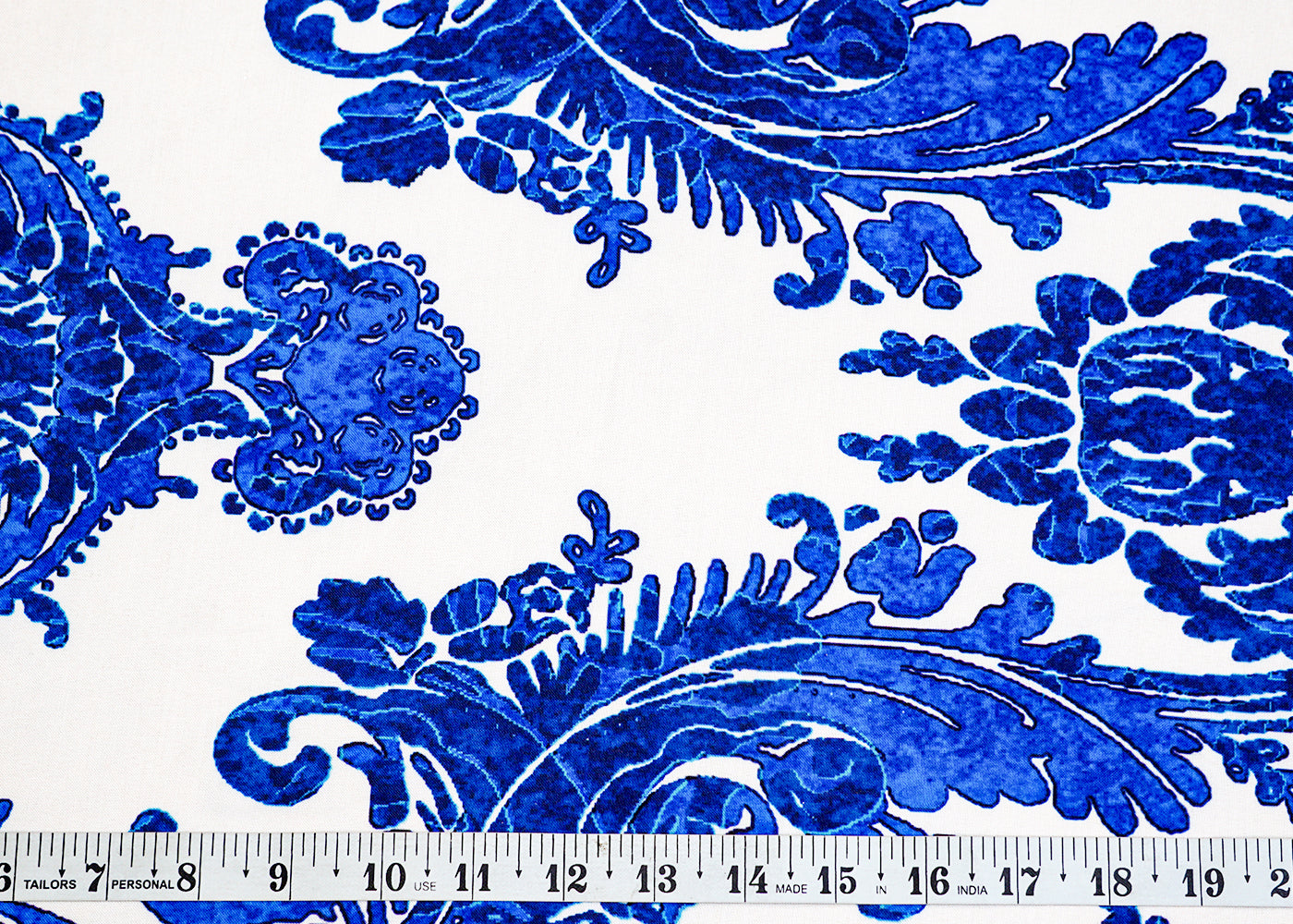 White & Blue Imported Rayon Fabric with Allover Traditional Motif 14244