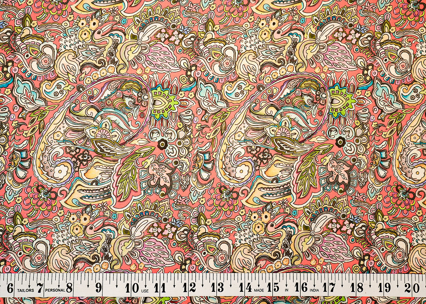 Multi-Color Georgette Satin Fabric All Over Traditional Print 14250