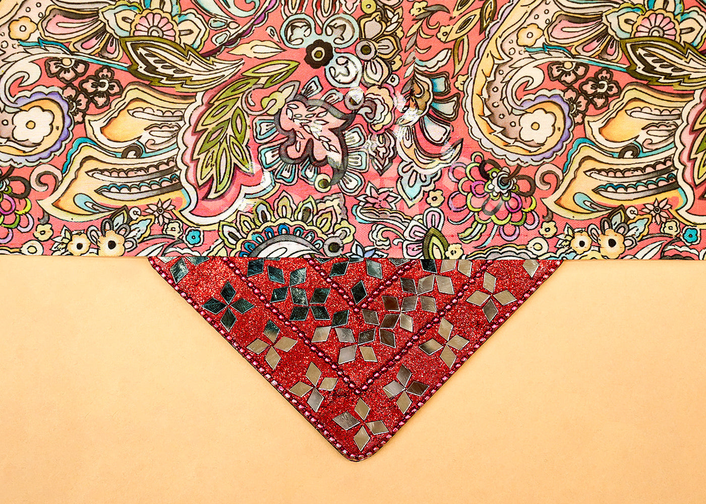 Multi-Color Georgette Satin Fabric All Over Traditional Print 14250