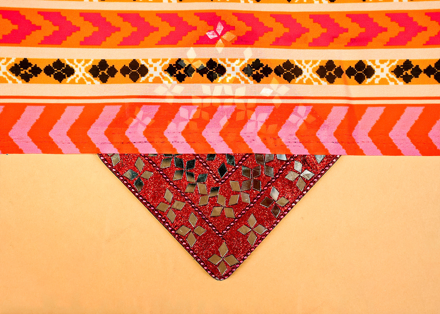 Multi Color Georgette Satin Fabric with Allover Traditional Print 14254