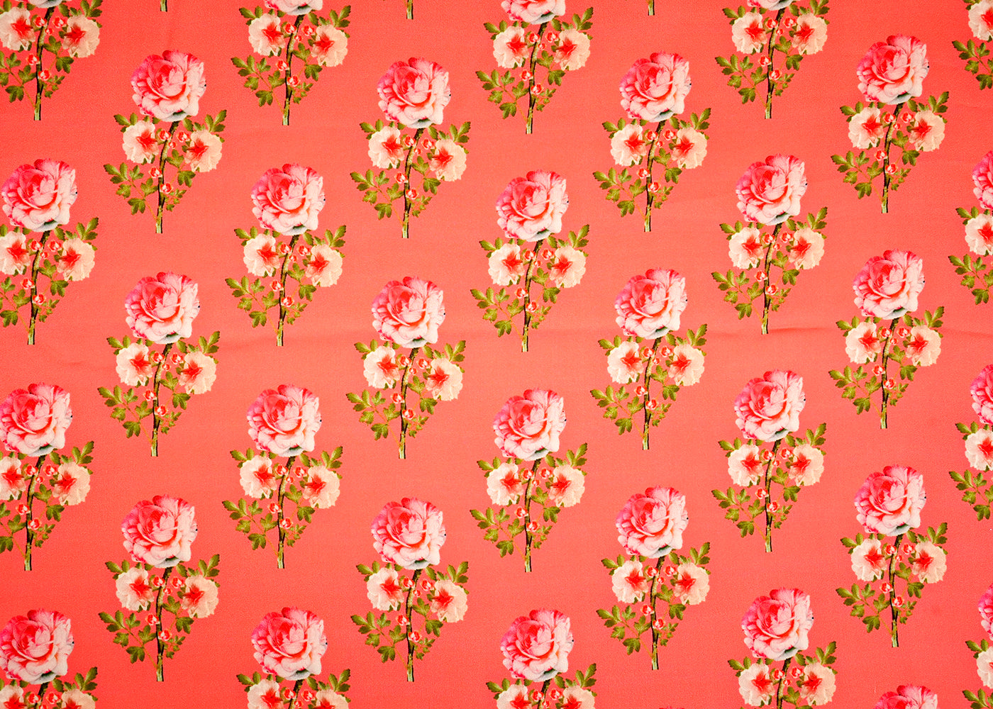 Gajri Georgette Satin Fabric with Allover Floral Print 14255