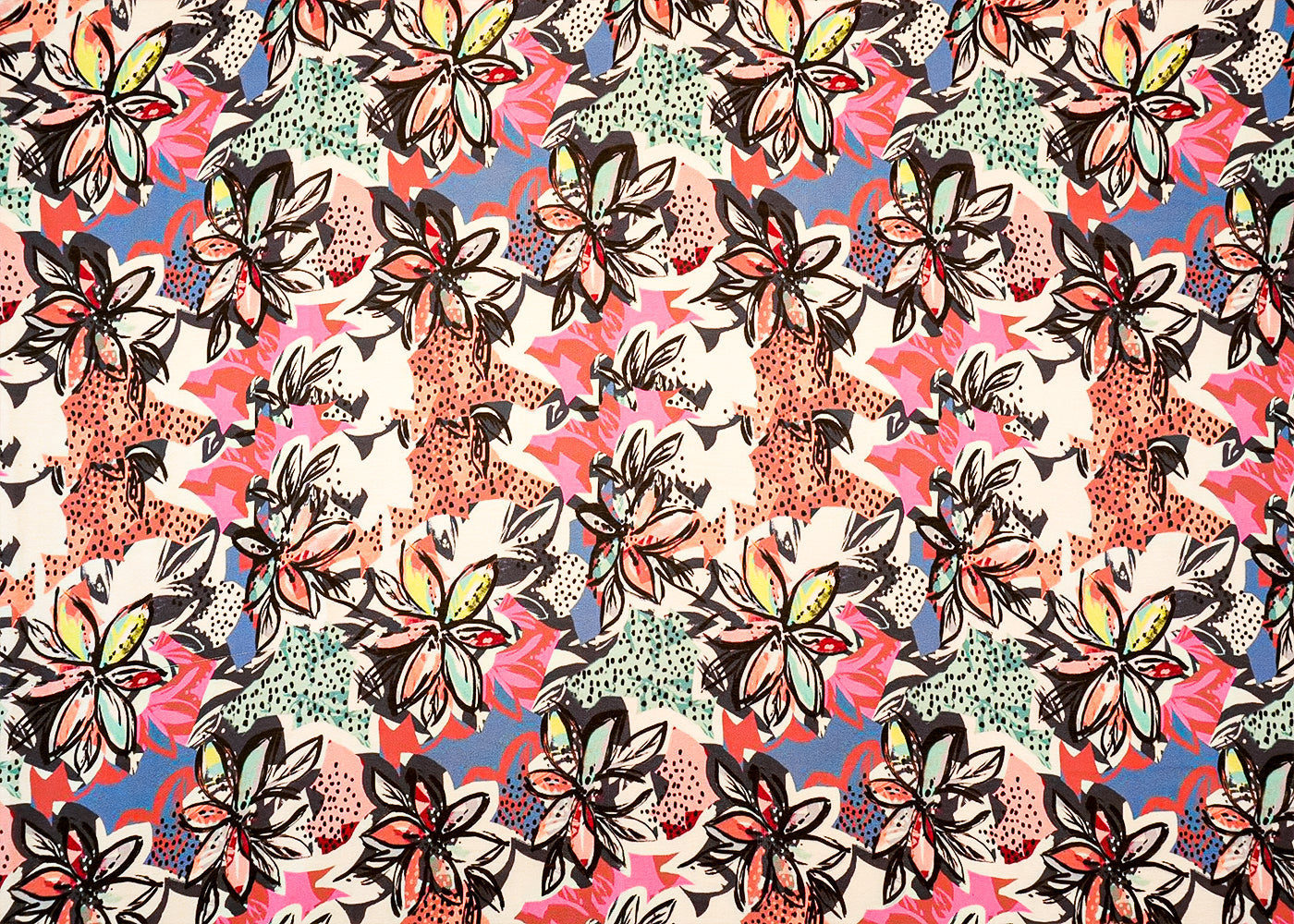 Multi Color Georgette Satin Fabric with Allover Abstract Print 14257