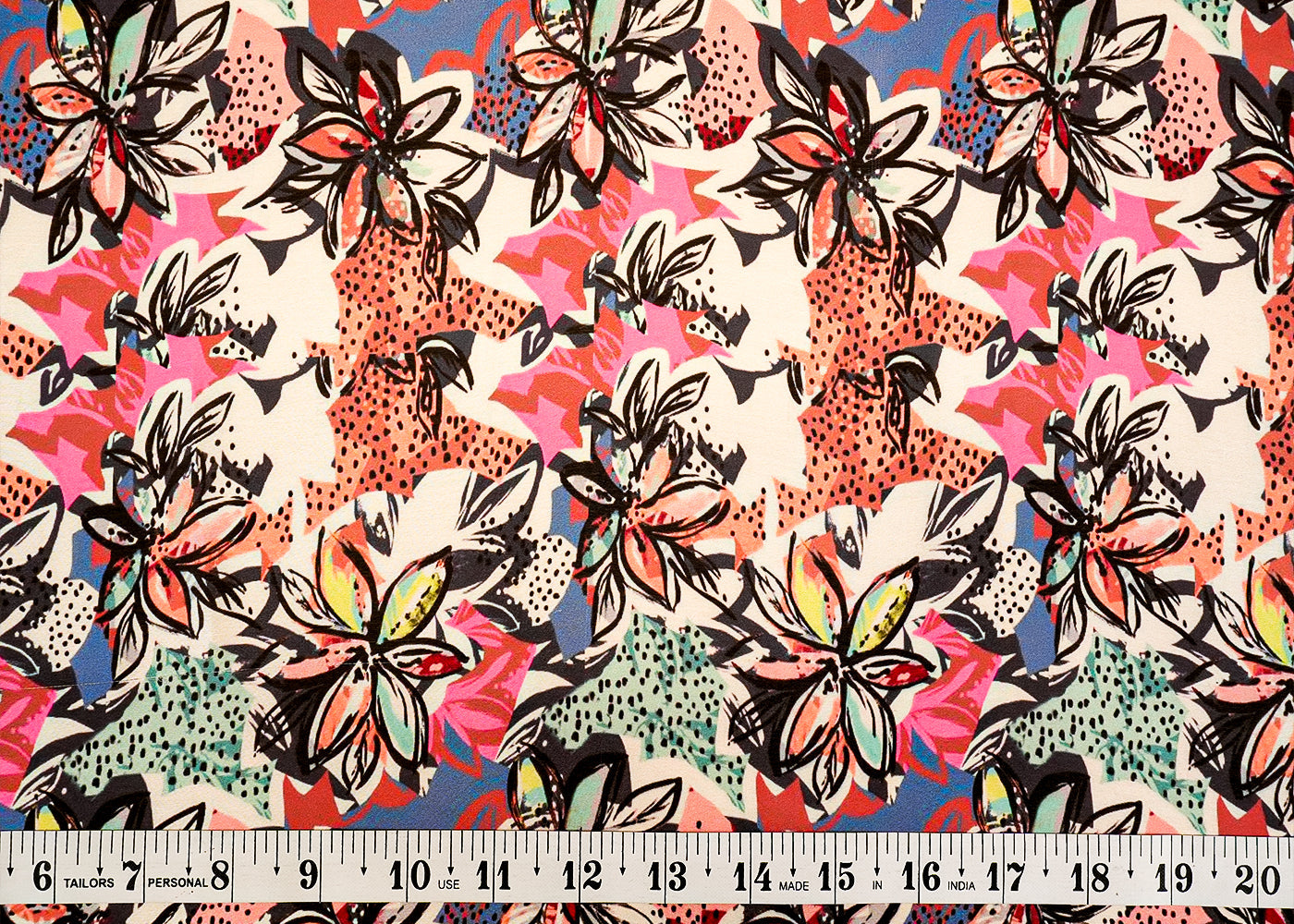 Multi Color Georgette Satin Fabric with Allover Abstract Print 14257