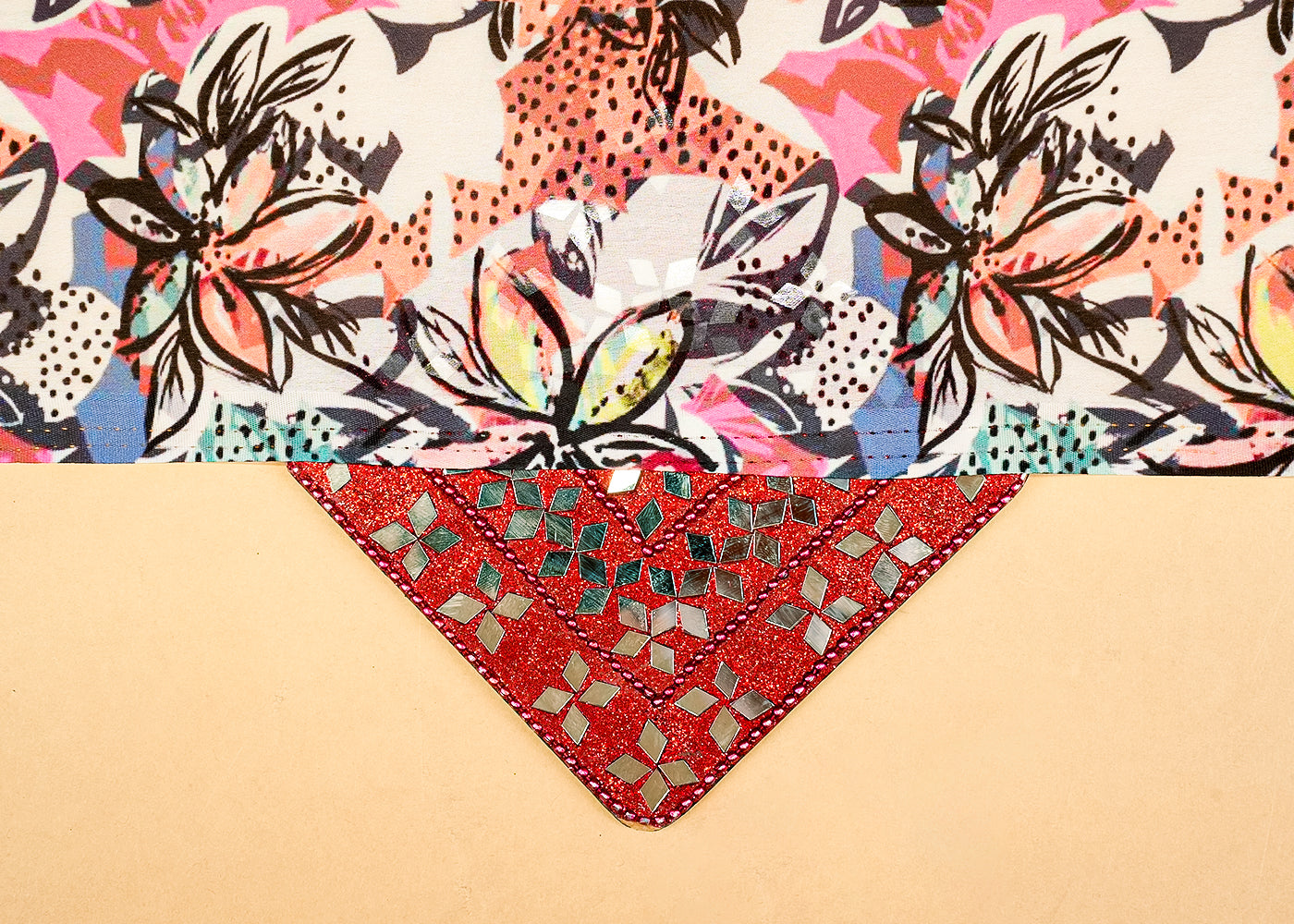 Multi Color Georgette Satin Fabric with Allover Abstract Print 14257