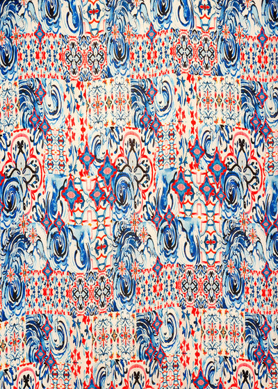 Blue Georgette Satin Fabric with Abstract Print 14258