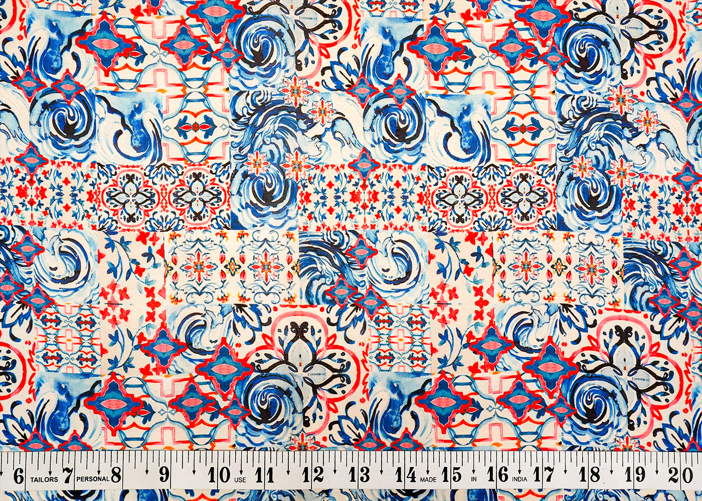 Blue Georgette Satin Fabric with Abstract Print 14258