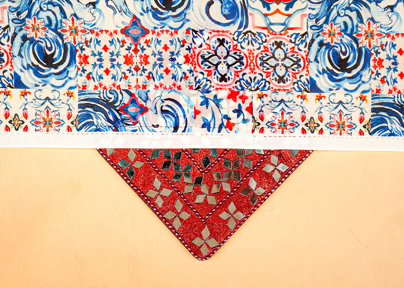 Blue Georgette Satin Fabric with Abstract Print 14258