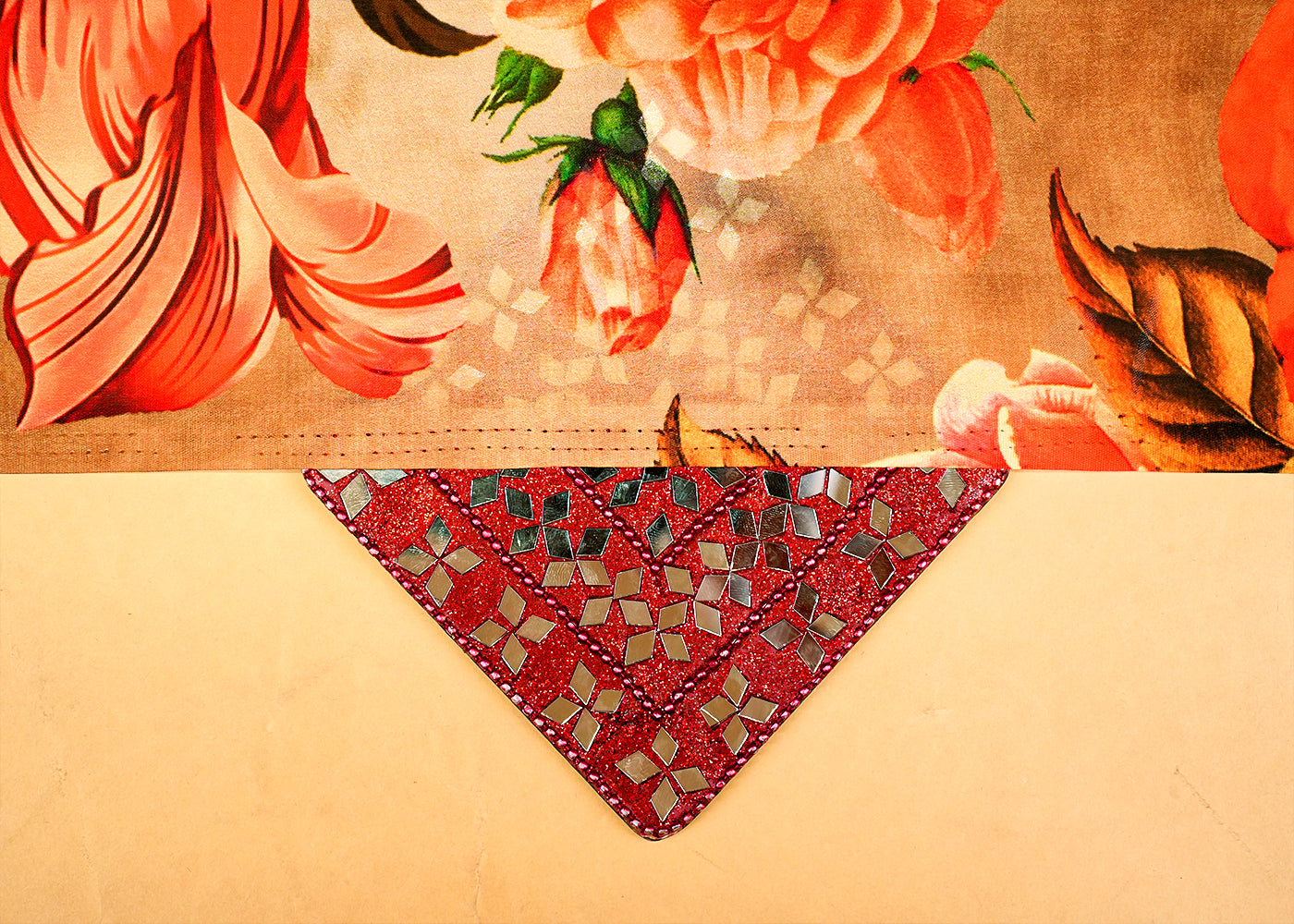 Mustard Brown Georgette Satin Fabric with Allover Floral Print 14259
